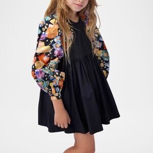 Molo Girls Black Cybil Floral Puff Sleeve Dress NWT